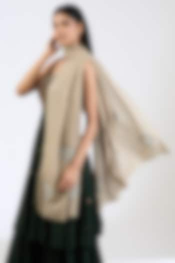 Beige & Nude Cashmere Wool Sequins Hand Embroidered Shawl by ITNI at Pernia's Pop Up Shop