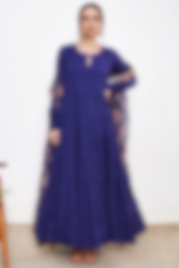 Blue Mul Tiered Anarkali Set by Itraake