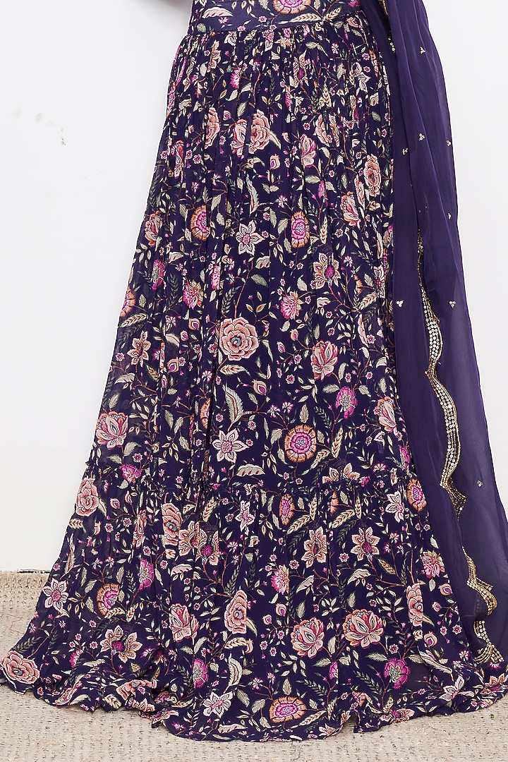Blue Georgette Floral Printed Lehenga Set by Itraake at Pernia's Pop Up Shop