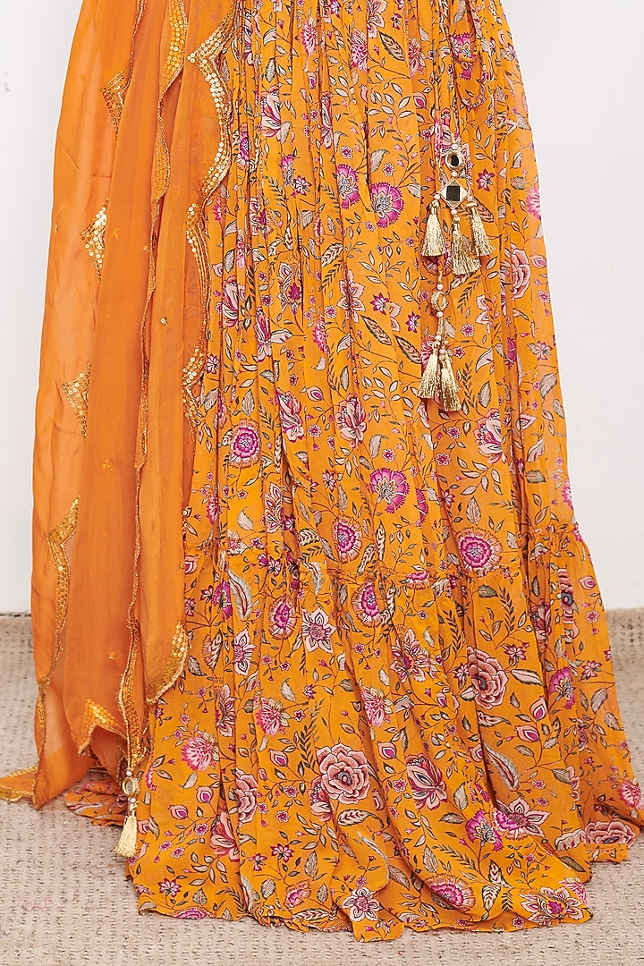 Orange Georgette Floral Printed Lehenga Set by Itraake at Pernia's Pop Up Shop