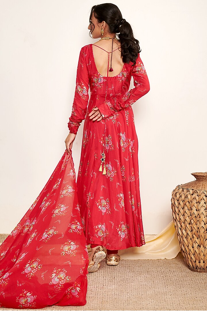Red Cotton Silk Printed Anarkali Set by Itraake at Pernia's Pop Up Shop