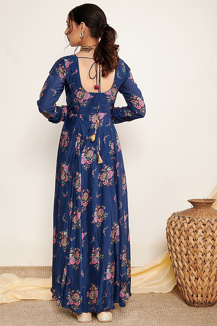 Blue Cotton Silk Printed Anarkali Set by Itraake at Pernia's Pop Up Shop