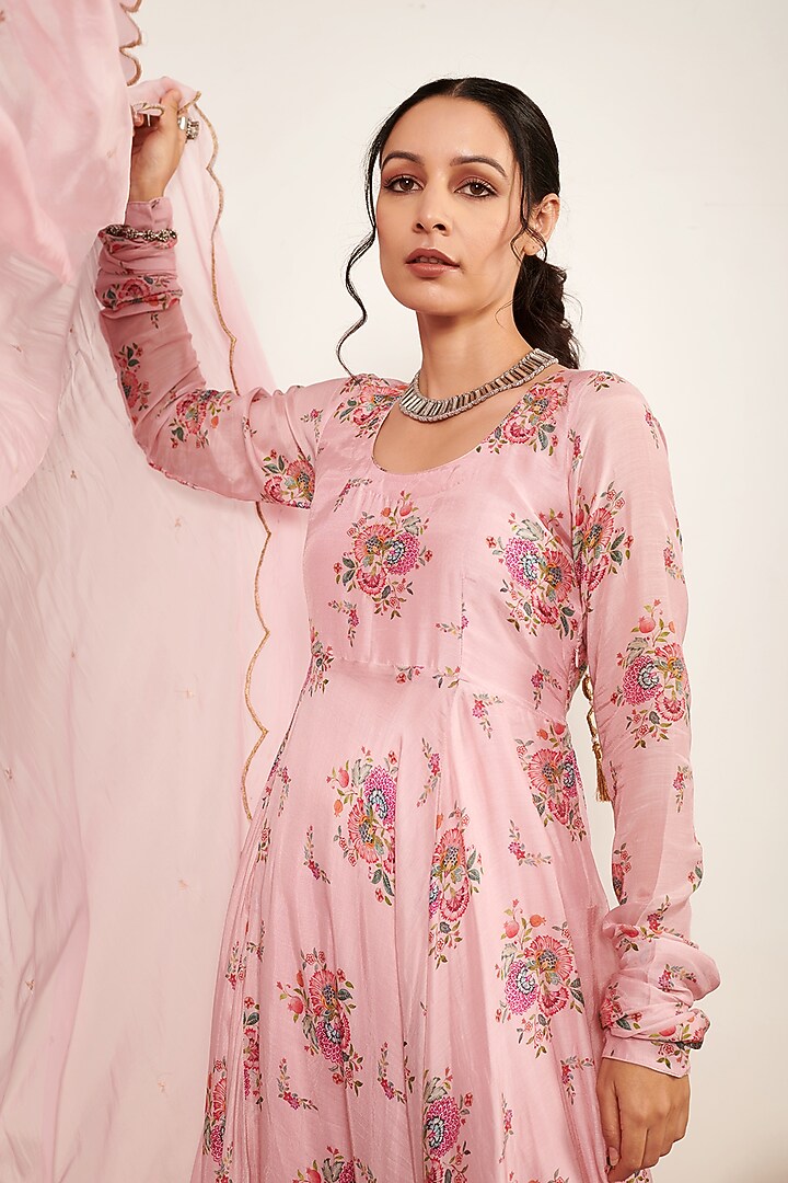 Blush Pink Cotton Silk Printed Anarkali Set by Itraake at Pernia's Pop Up Shop