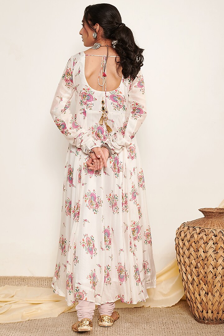 White Cotton Silk Printed Anarkali Set by Itraake at Pernia's Pop Up Shop
