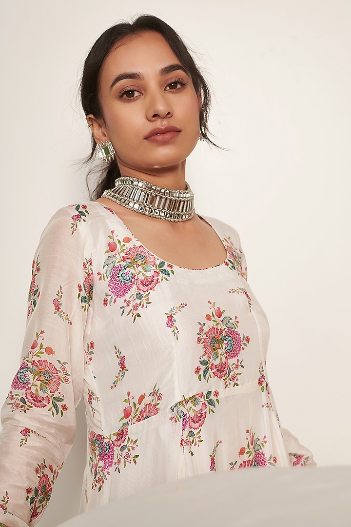 White Cotton Silk Printed Anarkali Set by Itraake at Pernia's Pop Up Shop