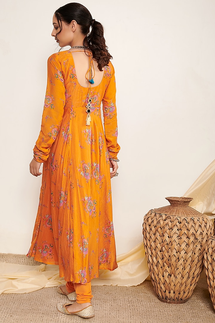 Orange Cotton Silk Printed Anarkali Set by Itraake at Pernia's Pop Up Shop