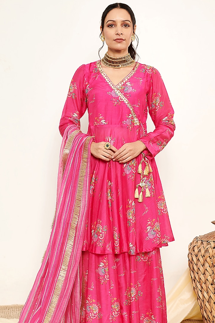 Hot Pink Cotton Silk Printed Sharara Set by Itraake at Pernia's Pop Up Shop