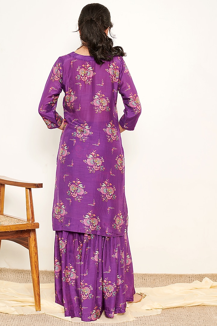 Purple Cotton Silk Printed Sharara Set by Itraake at Pernia's Pop Up Shop