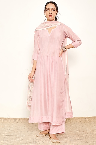 Blush Pink Cotton Silk Kurta Set by Itraake