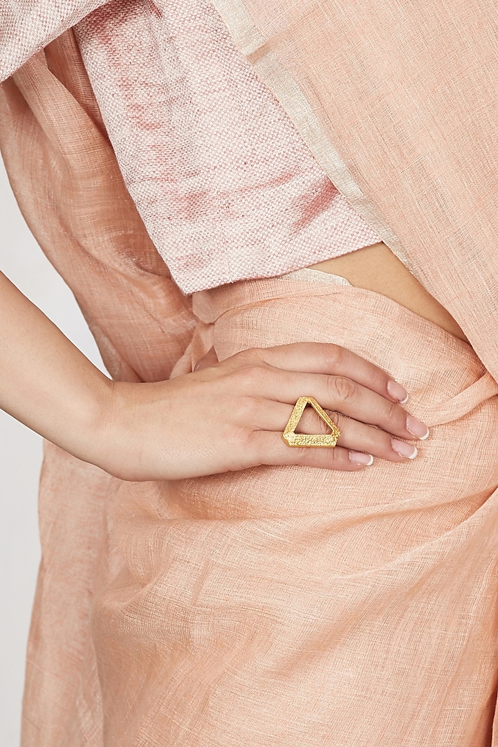Yellow Gold Finish Twin Triangle Ring (Set of 2) by Itrana By Sonal Gupta