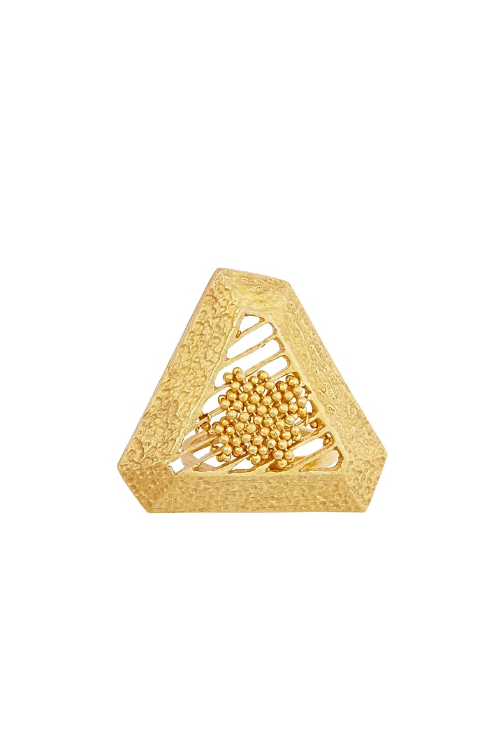 Yellow Gold Finish Twin Triangle Ring (Set of 2) by Itrana By