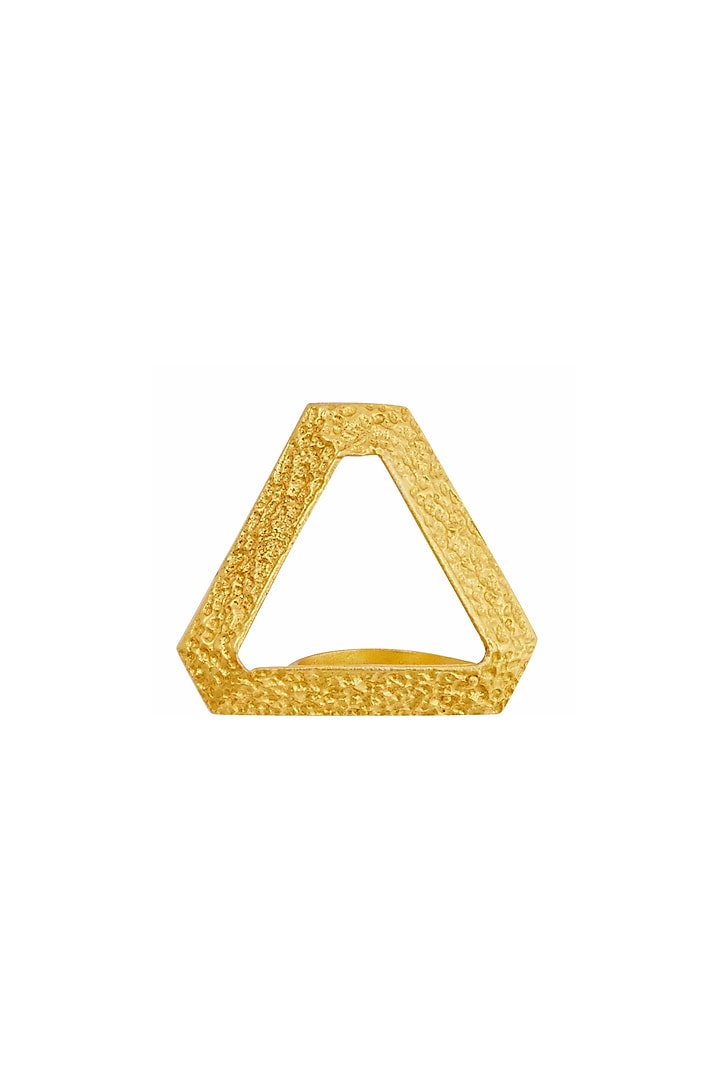 Yellow Gold Finish Twin Triangle Ring (Set of 2) by Itrana By Sonal Gupta at Pernia's Pop Up Shop