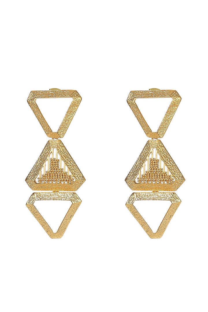 Yellow Gold Finish Trio Triangle Dangler Earrings by Itrana By Sonal Gupta at Pernia's Pop Up Shop