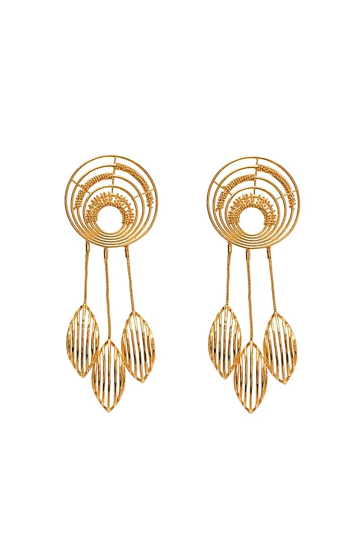 Yellow Gold Finish Dangler Earrings by Itrana By Sonal Gupta at Pernia's Pop Up Shop