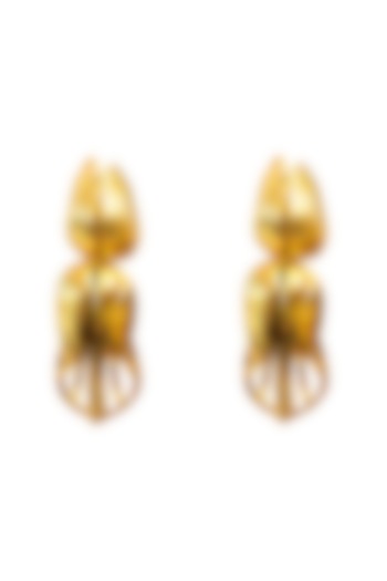 Yellow Gold Finish Rose Bud Stud Earrings by Itrana By Sonal Gupta