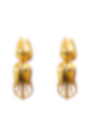 Yellow Gold Finish Rose Bud Stud Earrings by Itrana By Sonal Gupta