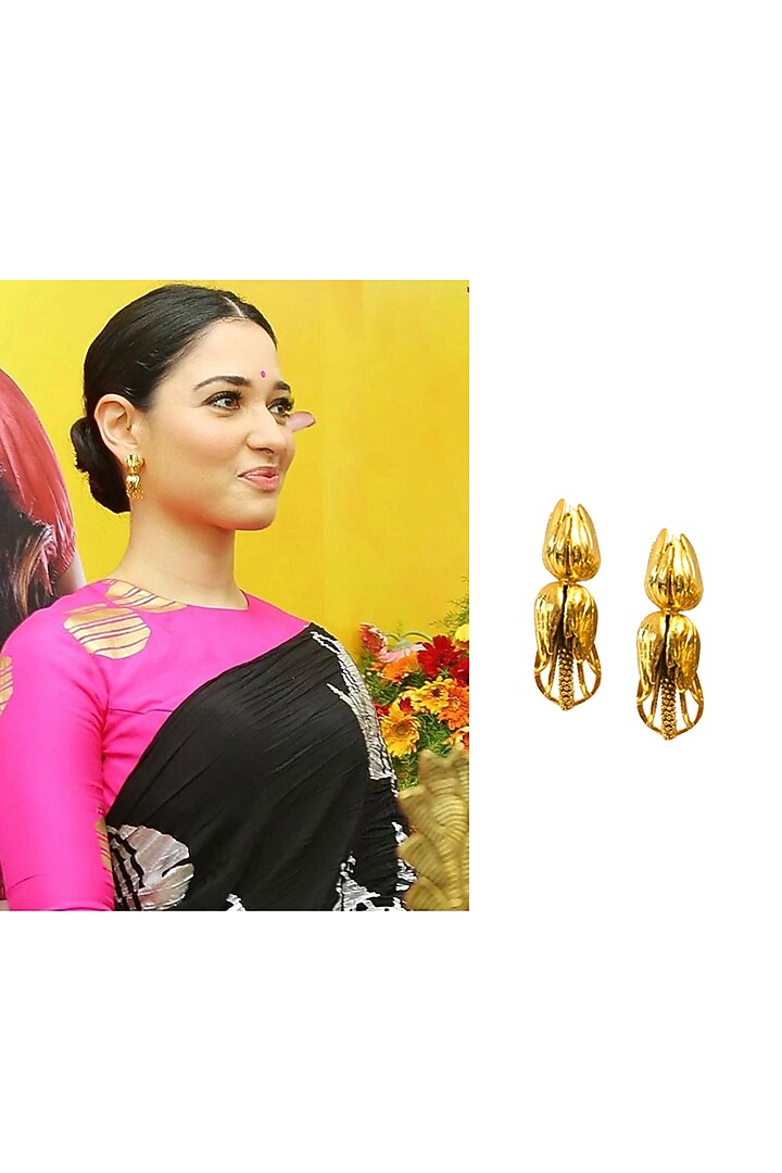 Yellow Gold Finish Rose Bud Stud Earrings by Itrana By Sonal Gupta at Pernia's Pop Up Shop
