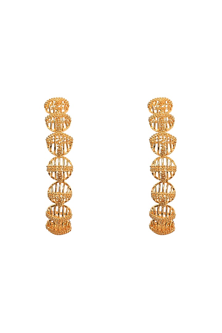 Yellow Gold Finish Orb Hoop Earrings by Itrana By Sonal Gupta at Pernia's Pop Up Shop