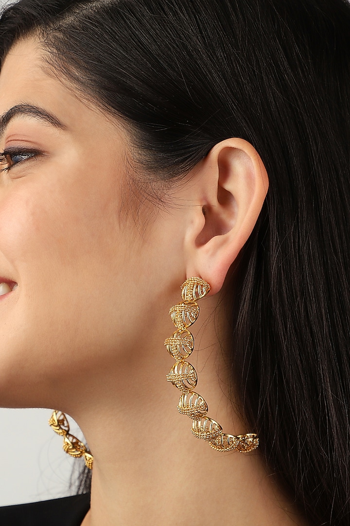 Yellow Gold Finish Orb Hoop Earrings by Itrana By Sonal Gupta at Pernia's Pop Up Shop