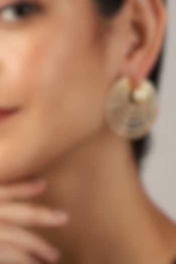 Yellow Gold Finish Pearl Swirl Stud Earrings by Itrana By Sonal Gupta