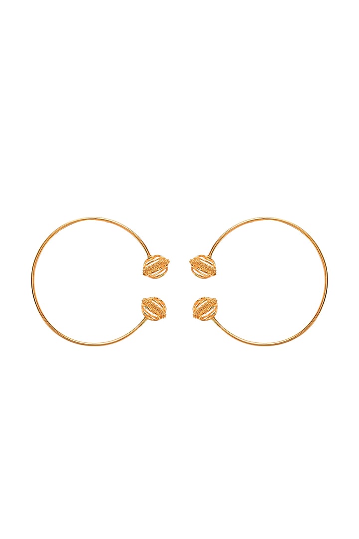 Yellow Gold Finish Minimal Hoop Earrings by Itrana By Sonal Gupta at Pernia's Pop Up Shop