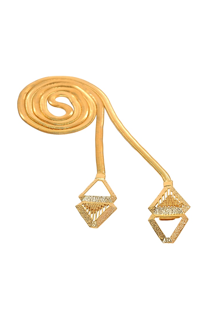 Yellow Gold Finish Triangle Sash Necklace by Itrana By Sonal Gupta at Pernia's Pop Up Shop
