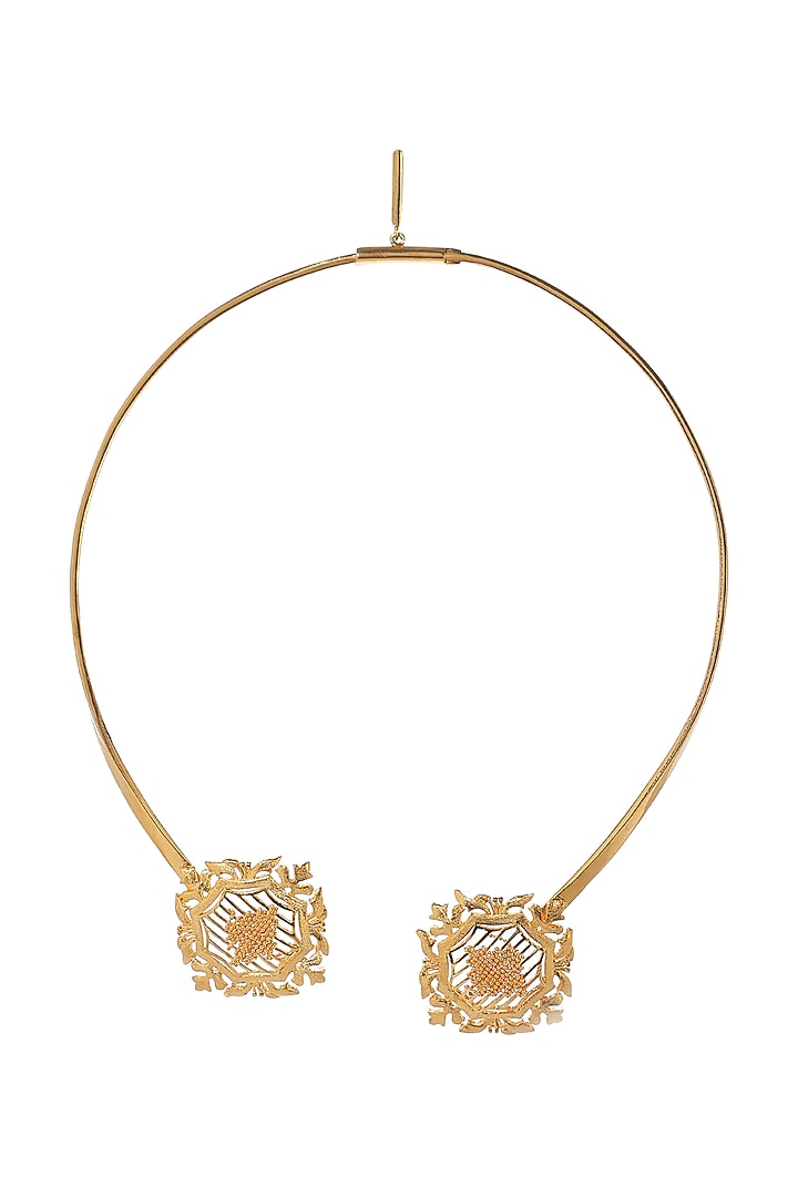 Yellow Gold Finish Victorian Choker Necklace by Itrana By Sonal Gupta at Pernia's Pop Up Shop