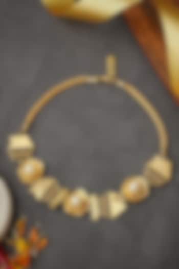 Yellow Gold Finish Cabochon Pearl Hexa Necklace by Itrana By Sonal Gupta