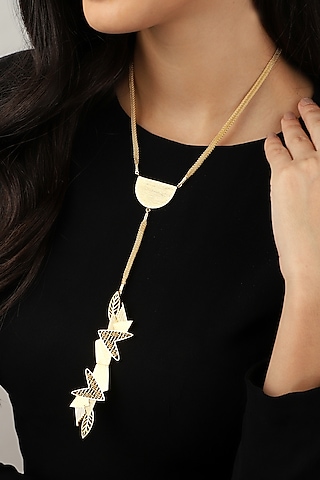 Yellow Gold Finish Abstract Necktie by Itrana By Sonal Gupta
