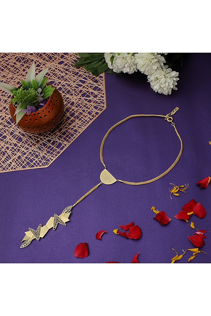 Yellow Gold Finish Abstract Necktie by Itrana By Sonal Gupta at Pernia's Pop Up Shop