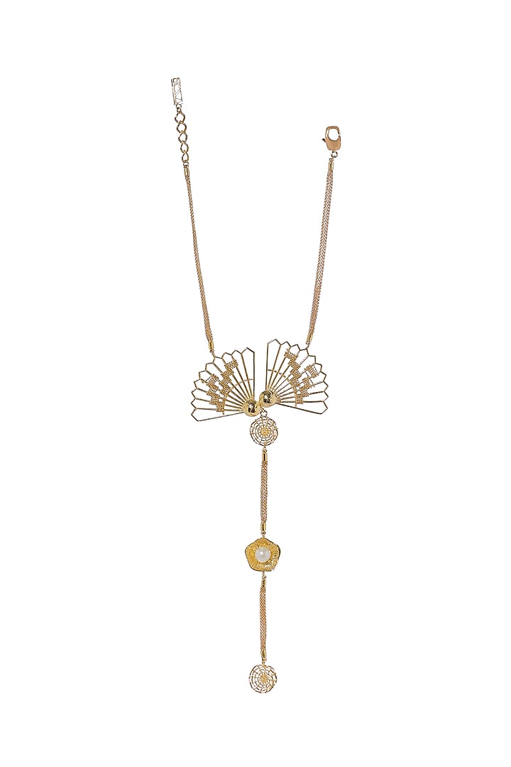 Yellow Gold Finish Winged Necktie by Itrana By Sonal Gupta at Pernia's Pop Up Shop