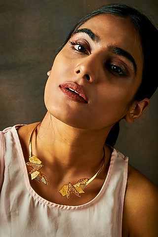 Yellow Gold Finish Front Open Abstract Necklace by Itrana By Sonal Gupta