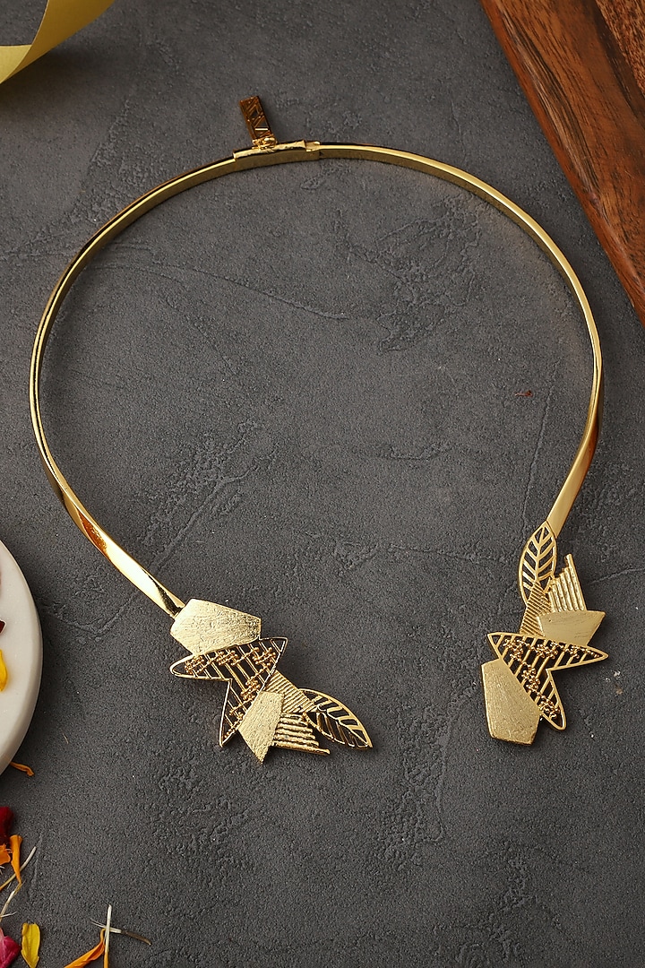 Yellow Gold Finish Front Open Abstract Necklace by Itrana By Sonal Gupta at Pernia's Pop Up Shop
