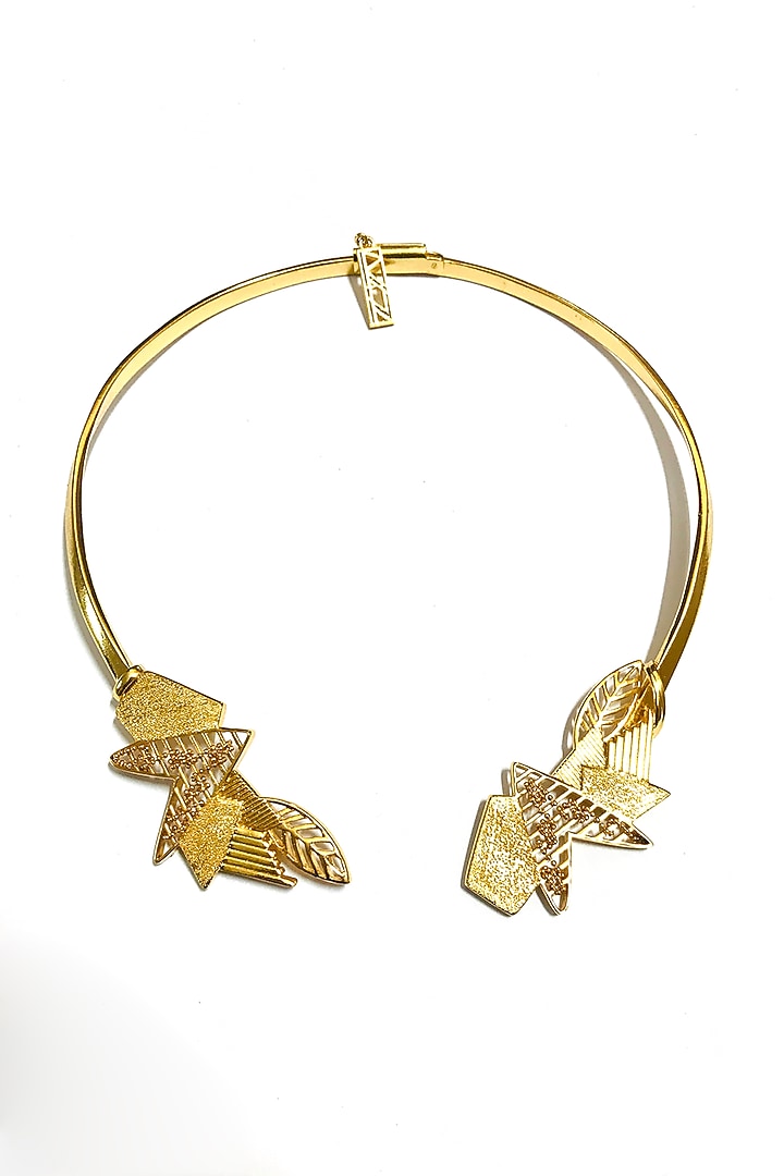Yellow Gold Finish Front Open Abstract Necklace by Itrana By Sonal Gupta at Pernia's Pop Up Shop