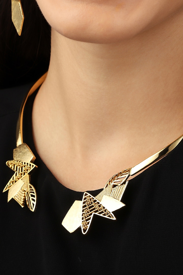 Yellow Gold Finish Front Open Abstract Necklace by Itrana By Sonal Gupta at Pernia's Pop Up Shop