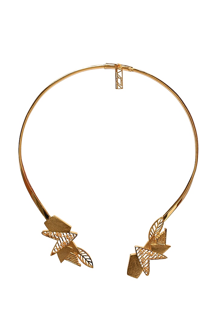 Yellow Gold Finish Front Open Abstract Necklace by Itrana By Sonal Gupta at Pernia's Pop Up Shop