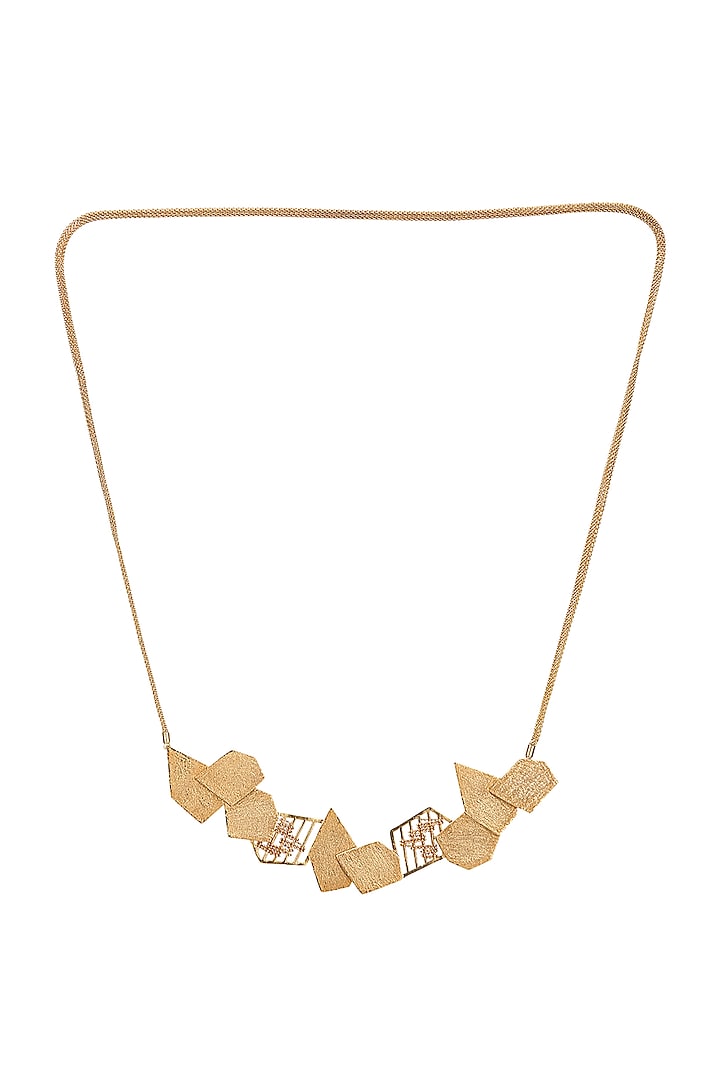 Yellow Gold Finish Long Edged Necklace by Itrana By Sonal Gupta