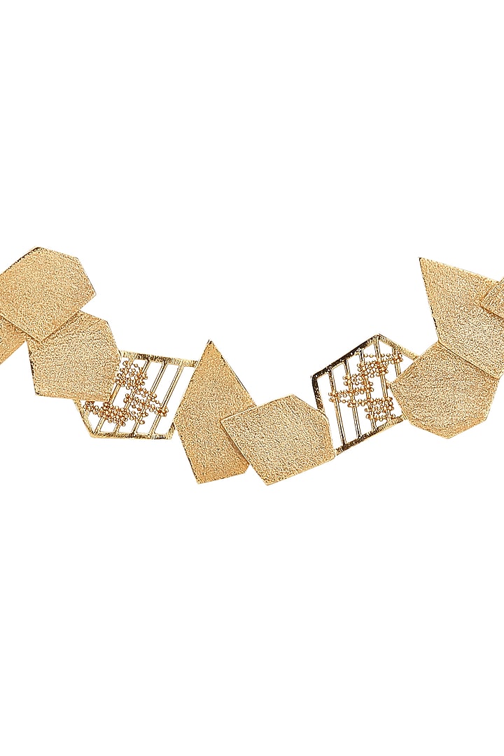 Yellow Gold Finish Long Edged Necklace by Itrana By Sonal Gupta at Pernia's Pop Up Shop