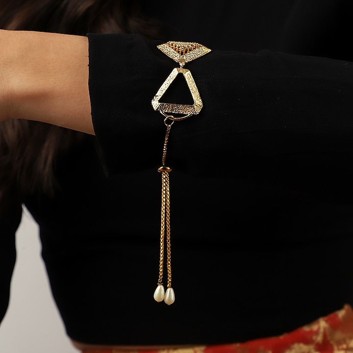 Yellow Gold Finish Triangle Bracelet by Itrana By Sonal Gupta