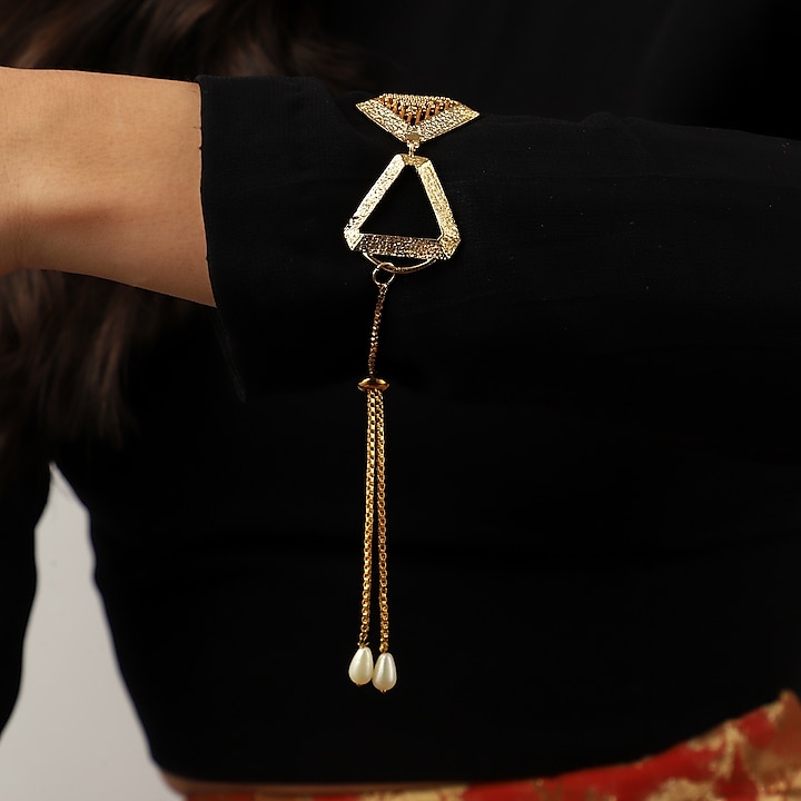 Yellow Gold Finish Triangle Bracelet by Itrana By Sonal Gupta at Pernia's Pop Up Shop