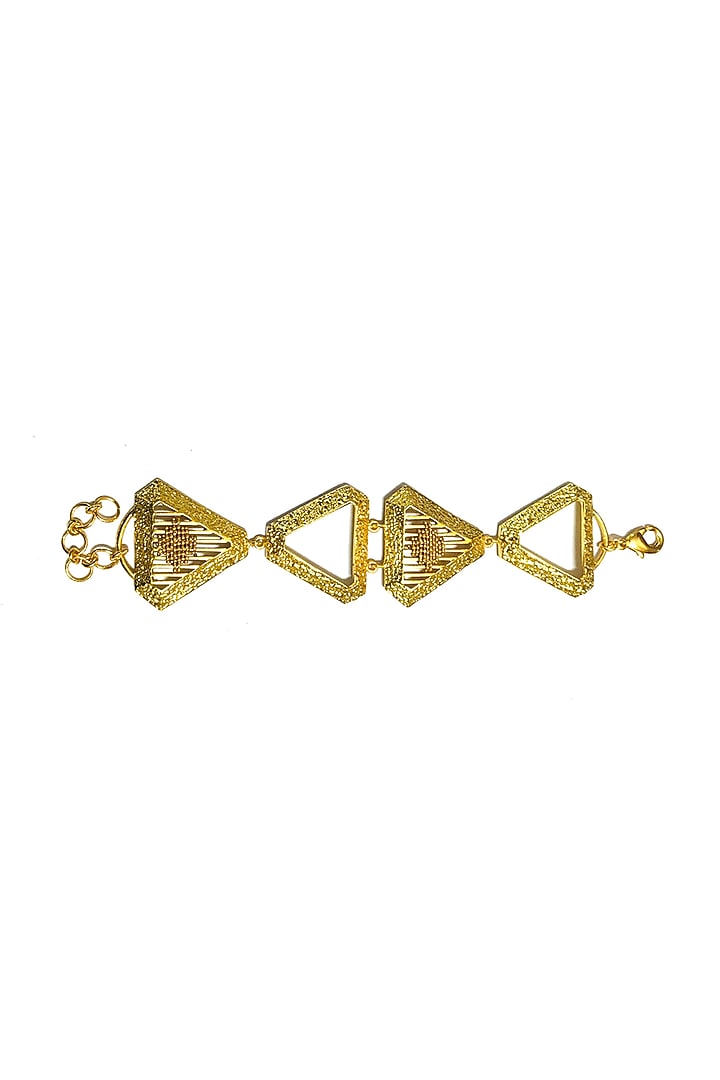 Yellow Gold Finish Triangle Bracelet by Itrana By Sonal Gupta at Pernia's Pop Up Shop