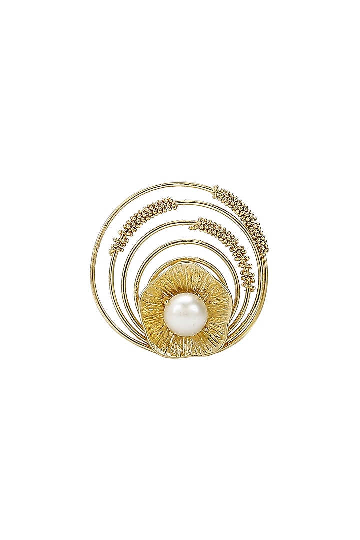 Gold Finish Pearl Ring by Itrana By Sonal Gupta