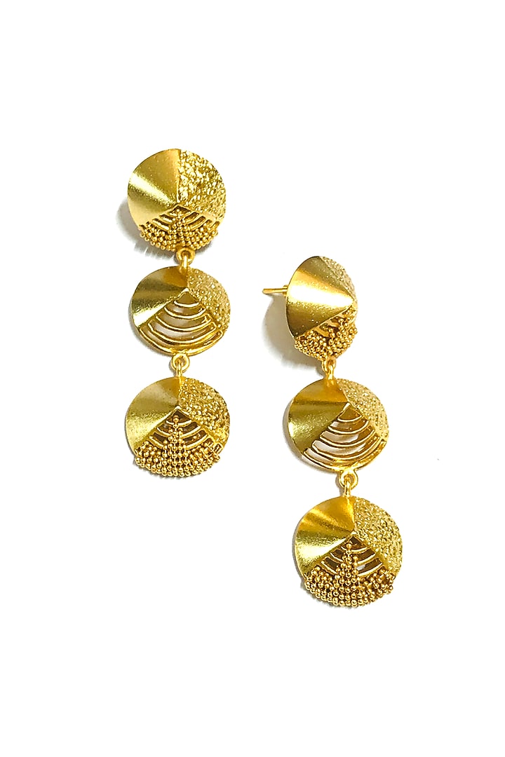 Gold Finish Mini Dome Dangler Earrings by Itrana By Sonal Gupta at Pernia's Pop Up Shop