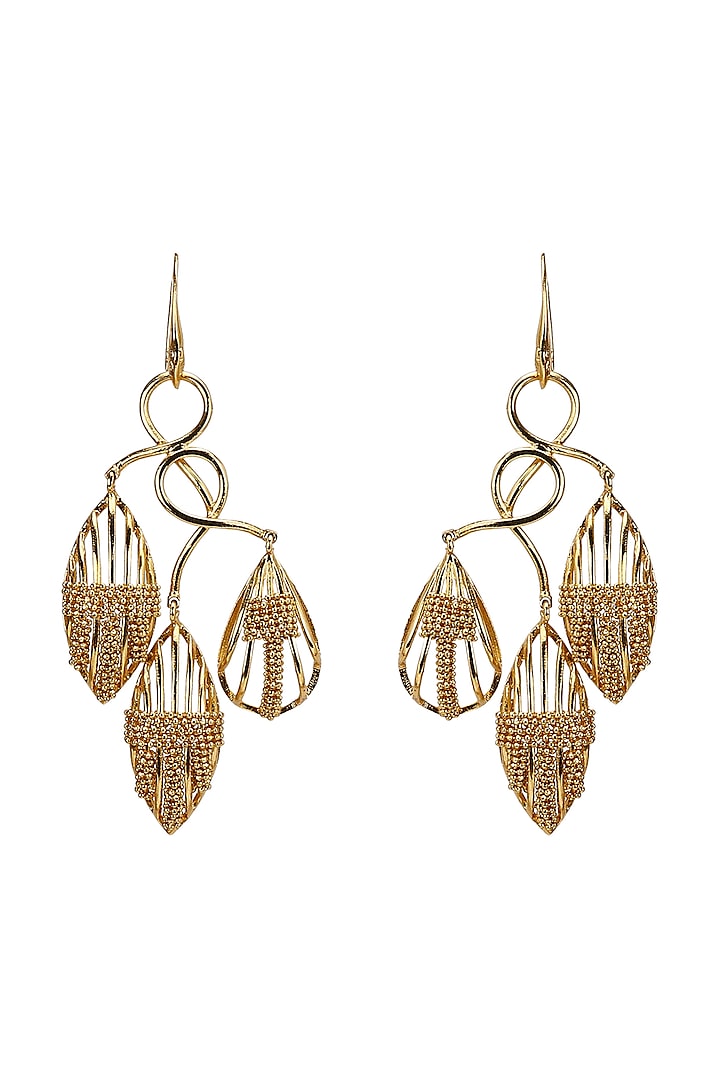 Gold Finish Trio Drop Dangler Earrings by Itrana By Sonal Gupta at ...