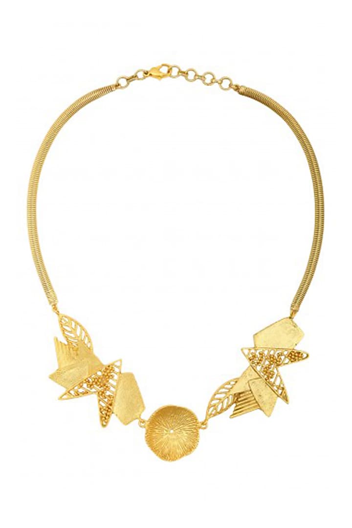 Gold Finish Abstract Necklace by Itrana By Sonal Gupta