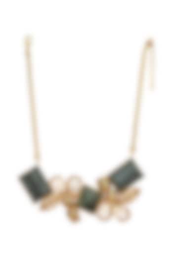 Gold Finish Green Hand-Cut Marble Hand-Knotted Necklace by Itrana By Sonal Gupta