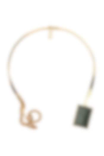 Gold Finish Green Hand-Cut Marble Hand-Knotted Necklace by Itrana By Sonal Gupta