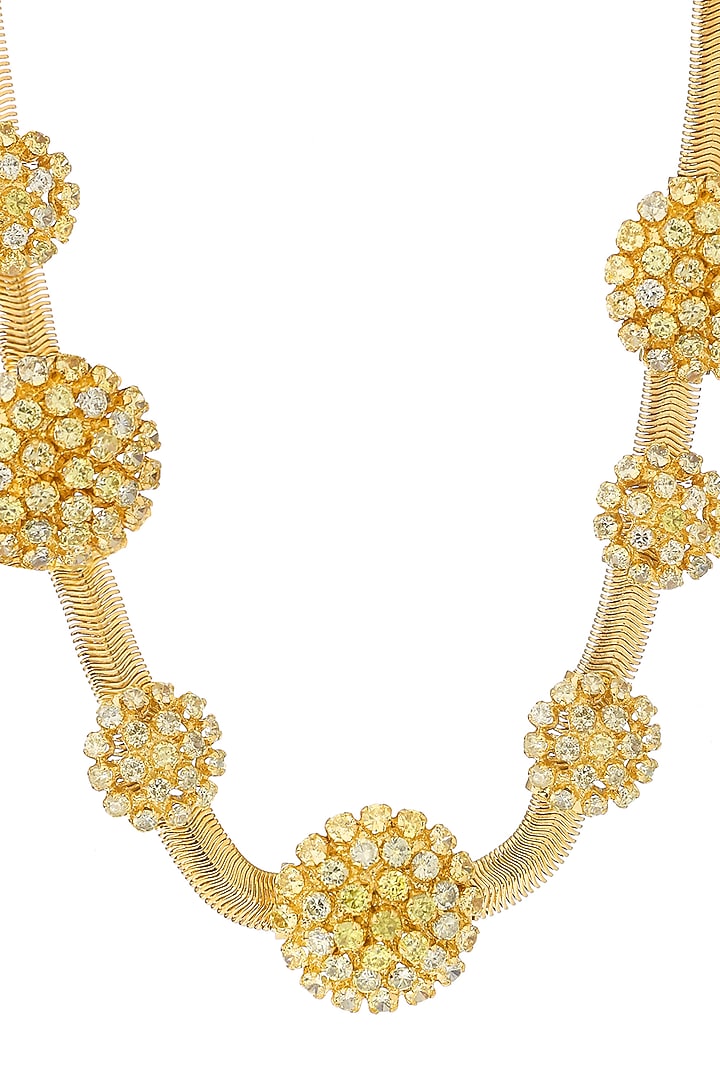 Gold Rhodium Finish Zircon Herd Of The Sun Necklace by Itrana By Sonal Gupta at Pernia's Pop Up Shop