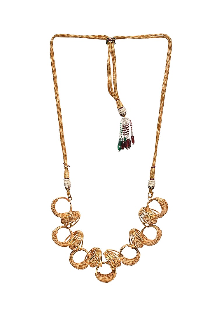 Gold Rhodium Finish Hand-Knotted Ball Chain Embellished Granthi Necklace by Itrana By Sonal Gupta at Pernia's Pop Up Shop