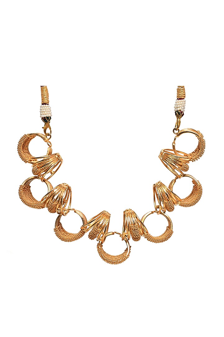 Gold Rhodium Finish Hand-Knotted Ball Chain Embellished Granthi Necklace by Itrana By Sonal Gupta at Pernia's Pop Up Shop